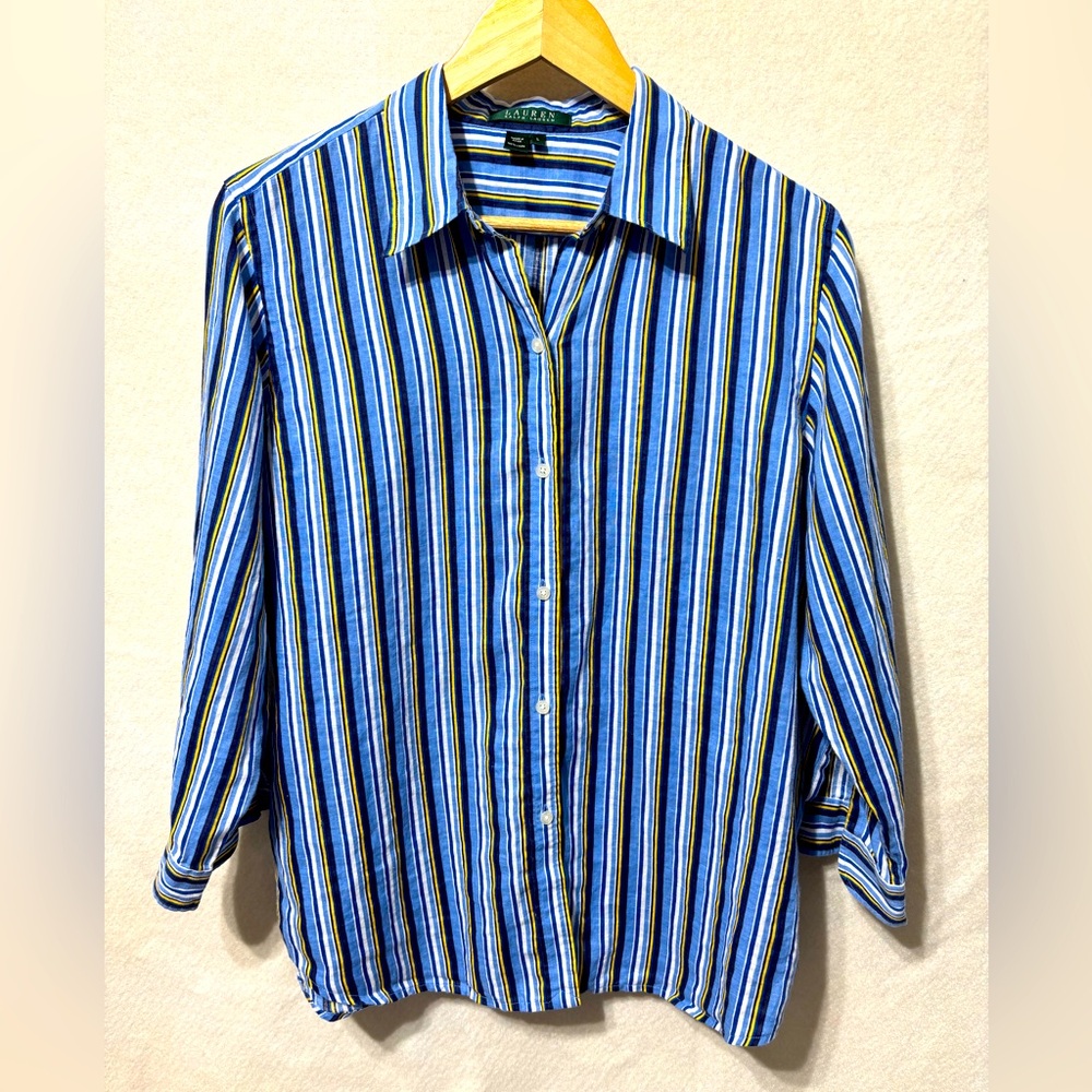 Ralph Lauren Womens Large Linen Coastal Resort Lagum Shirt